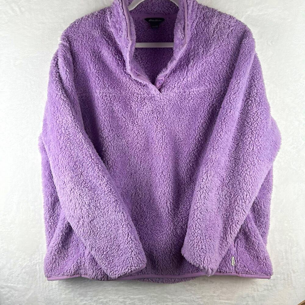 Eddie Bauer Womens 2XL Purple Fleece Pullover Sweatshirt Mock Neck Pockets